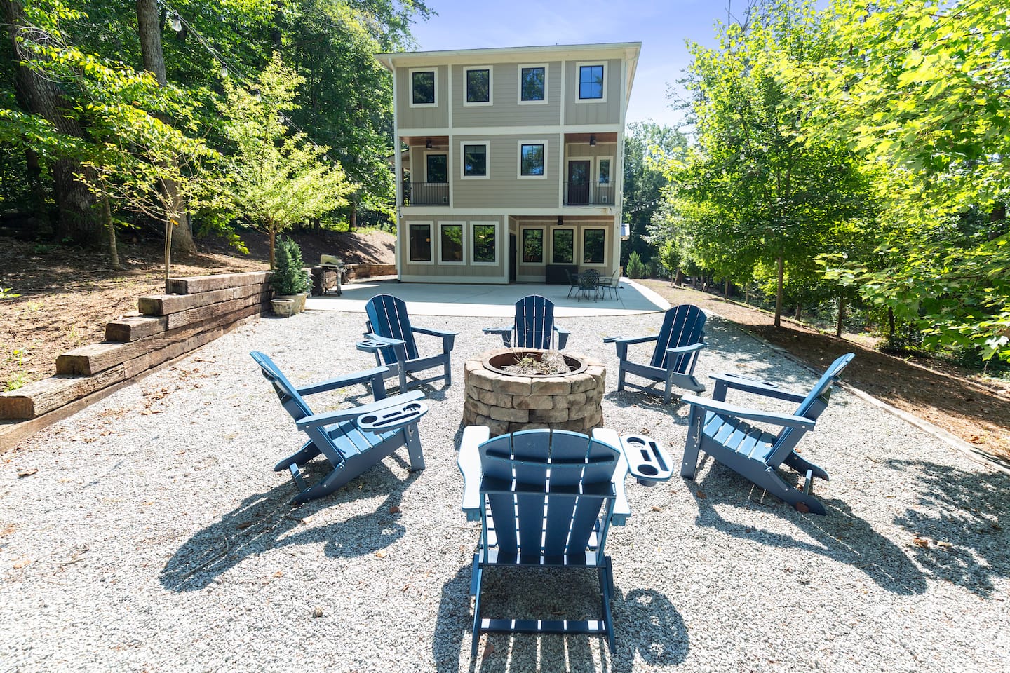 The fire pit circle behind the house