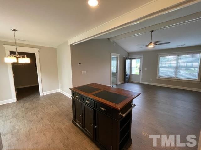 The kitchen island and open living area